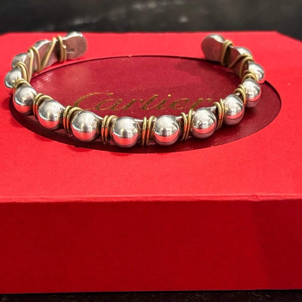 Sterling Silver Beaded Bracelet with gold toned detail